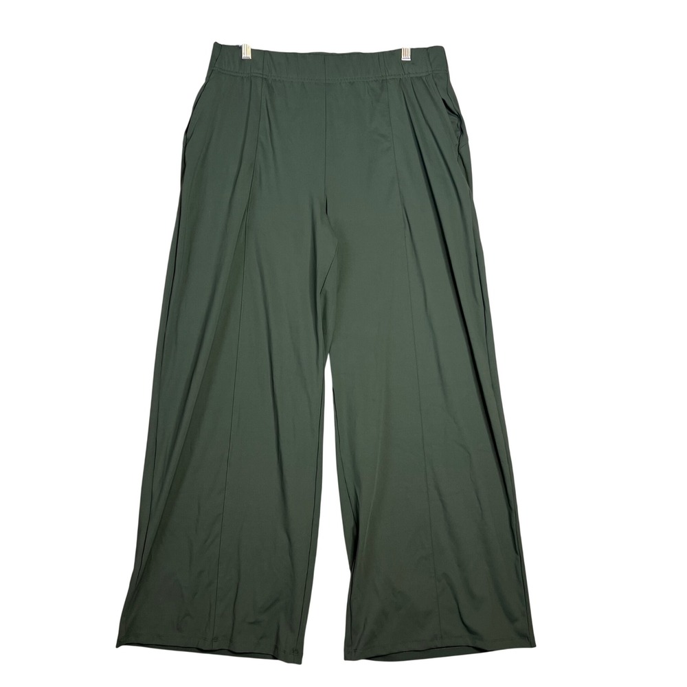 Old Navy Pants Women XL Green PowerSoft Go-Dry Wide Leg Pintuck Active Pockets